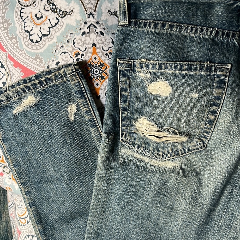 90s vintage high rise tapered / straight leg distressed blue jeans 25 - Picture 14 of 16